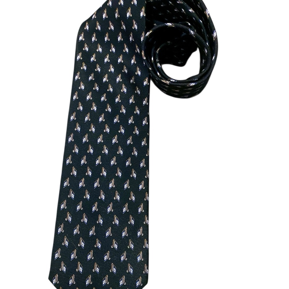 Van Boven of Detroit/Ann Arbor
Men's  
Necktie 
Black/white/gold/blue
New
